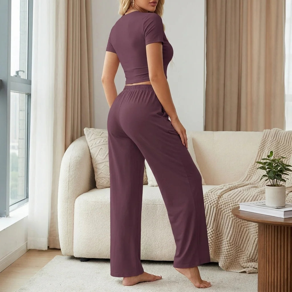 Mavelle Soft Wide-Leg Lounge Set – wide-leg pants