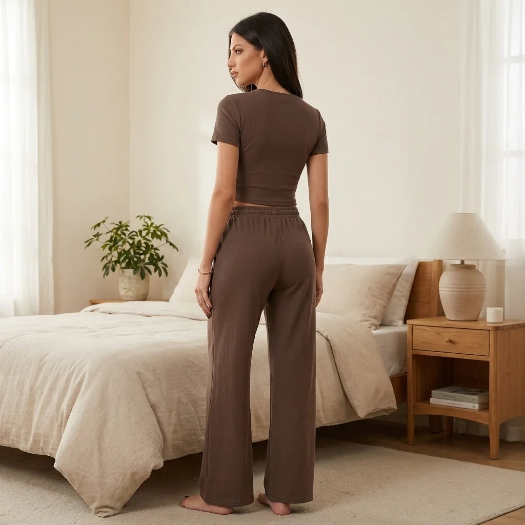 Mavelle Soft Wide-Leg Lounge Set – round neckline