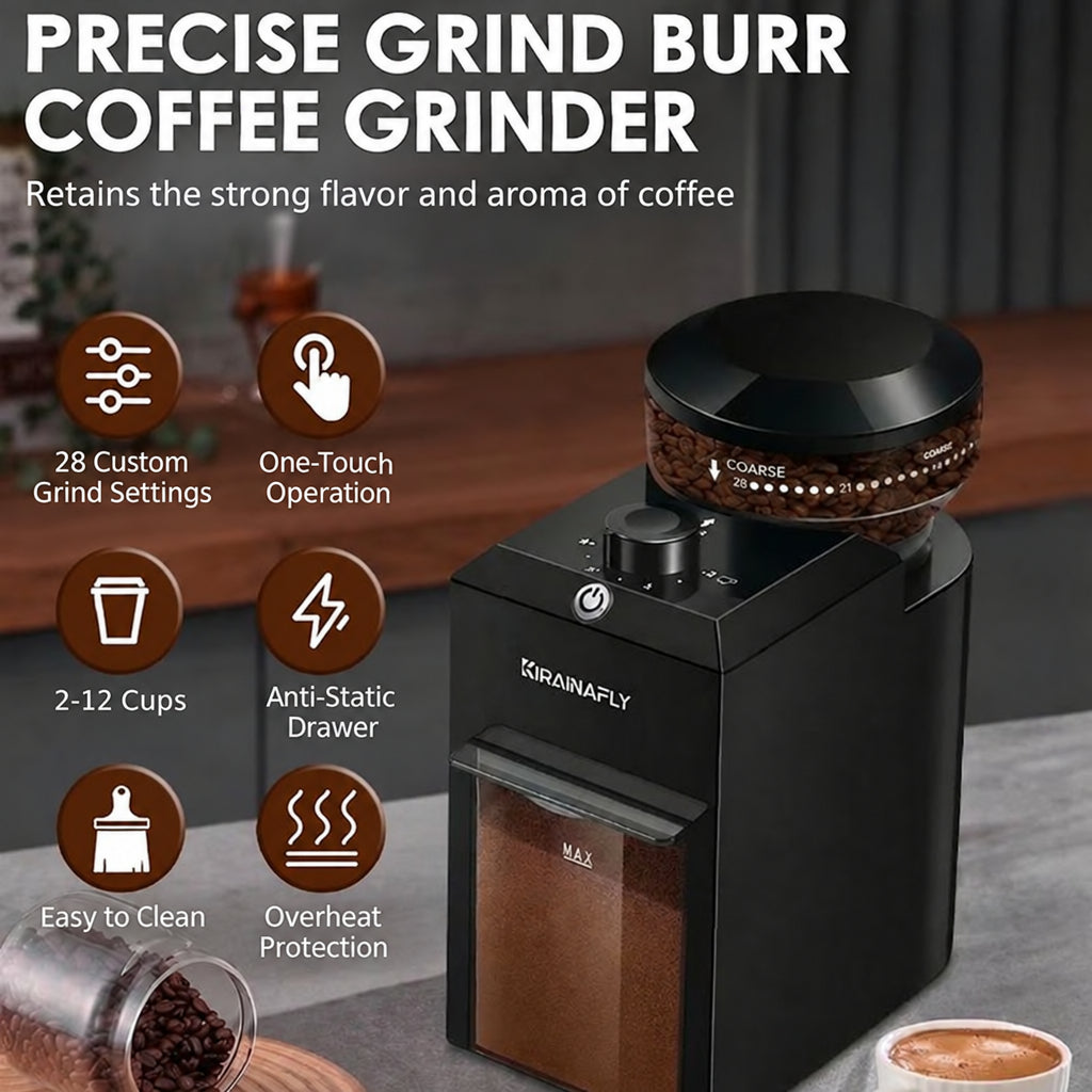 Kirainafly CBG-8001 Electric Coffee Grinder – 28 Settings
