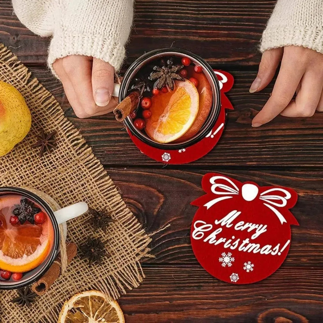 Round Holiday Drink Coaster Set of 4 Christmas Table Decor - Detail 1 - Envilune Luxury Christmas Decor