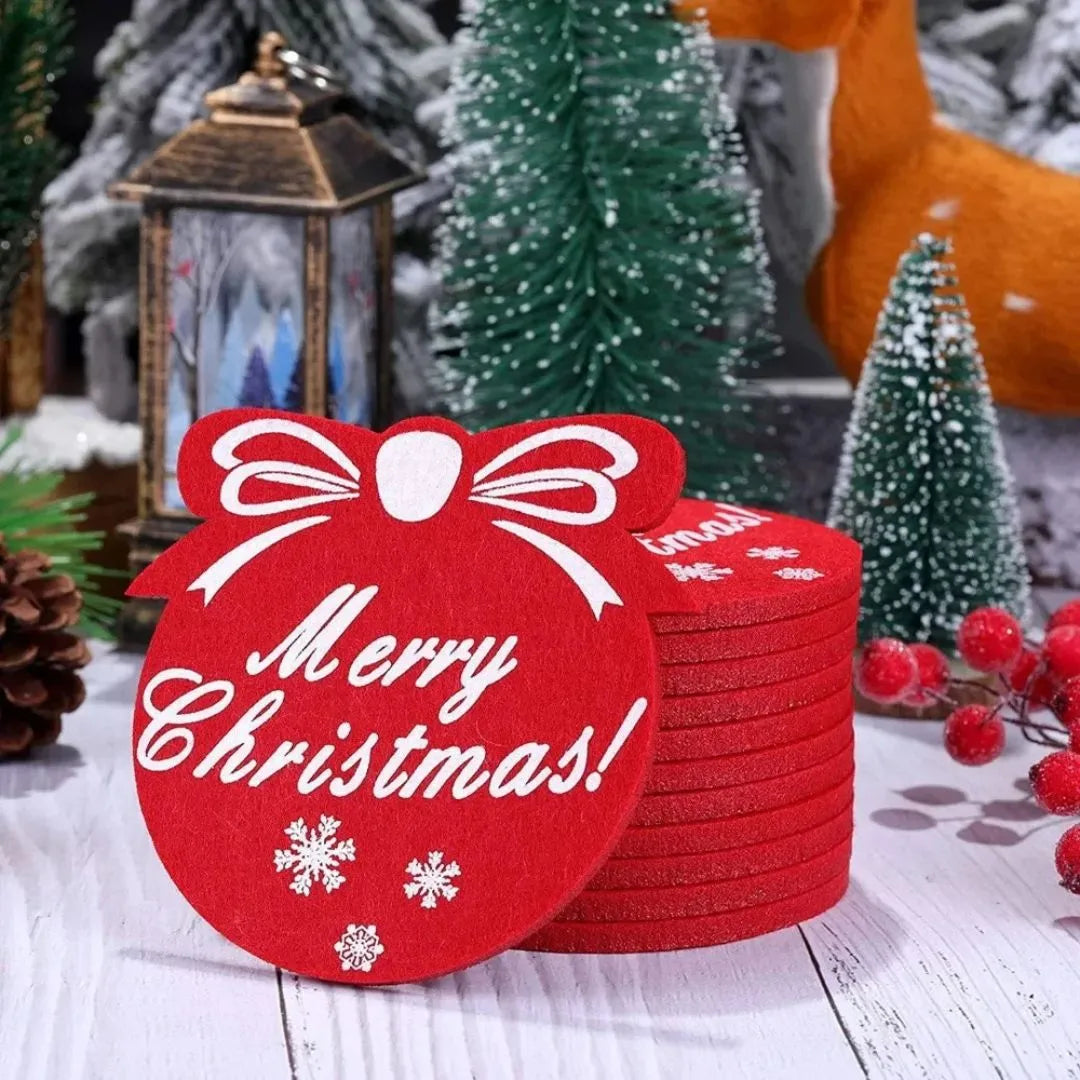 Round Holiday Drink Coaster Set of 4 Christmas Table Decor - Detail 2 - Envilune Luxury Christmas Decor