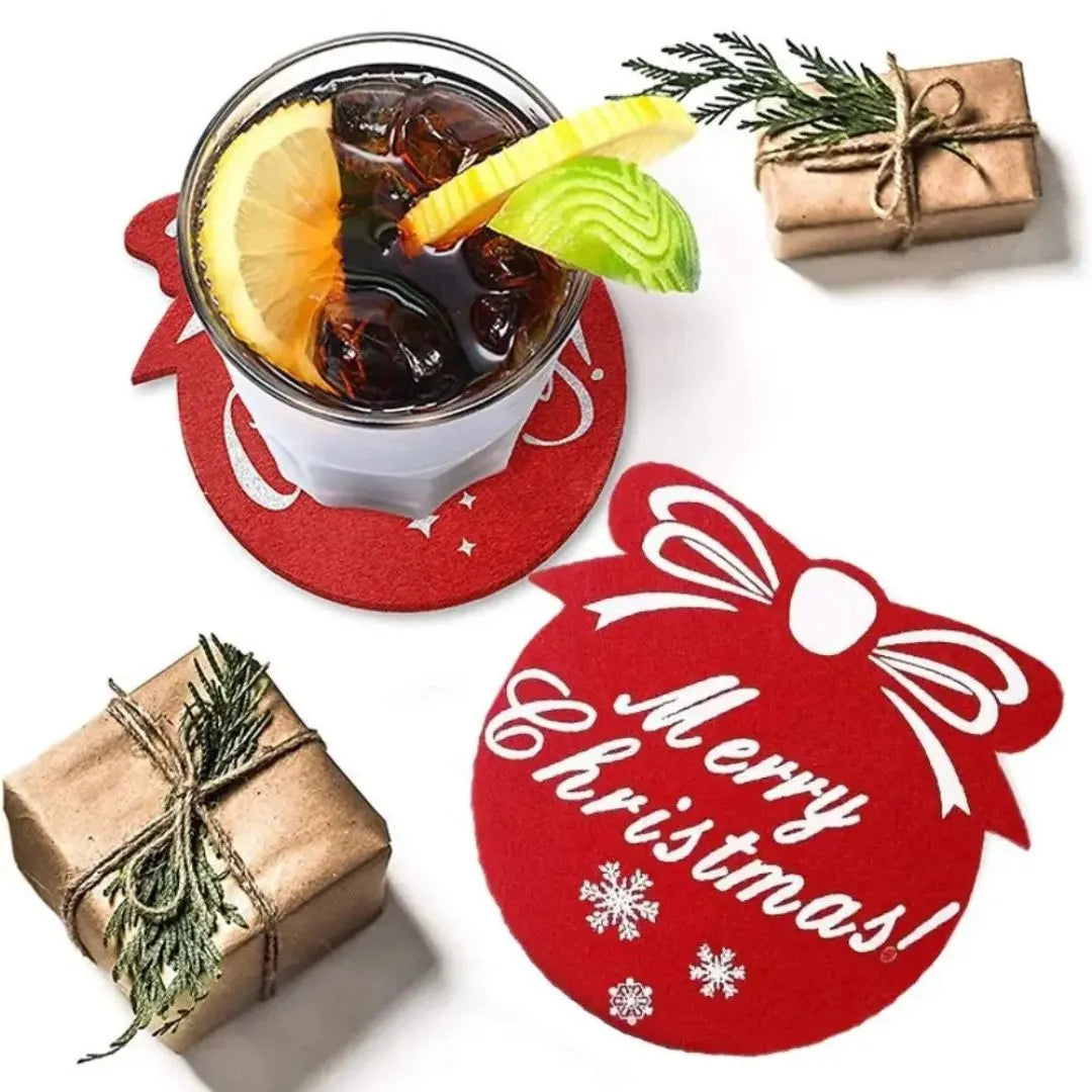 Round Holiday Drink Coaster Set of 4 Christmas Table Decor - Detail 3 - Envilune Luxury Christmas Decor