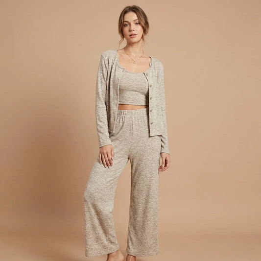 Serelle Three-Piece Lounge Set – straight-leg pants