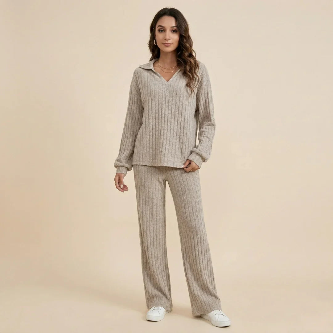 Soft Ribbed Polo Lounge Set