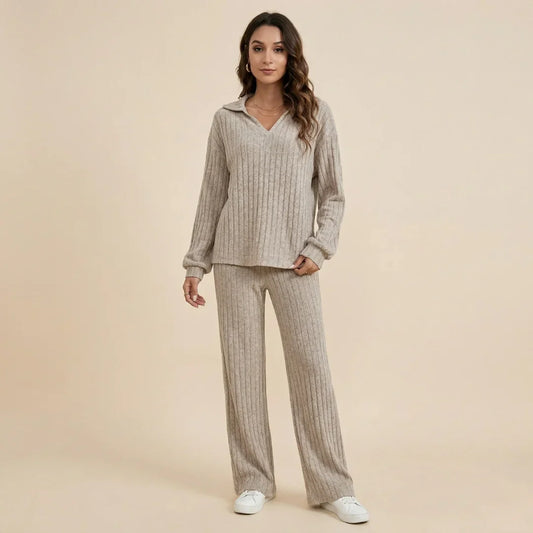 Soft Ribbed Polo Lounge Set