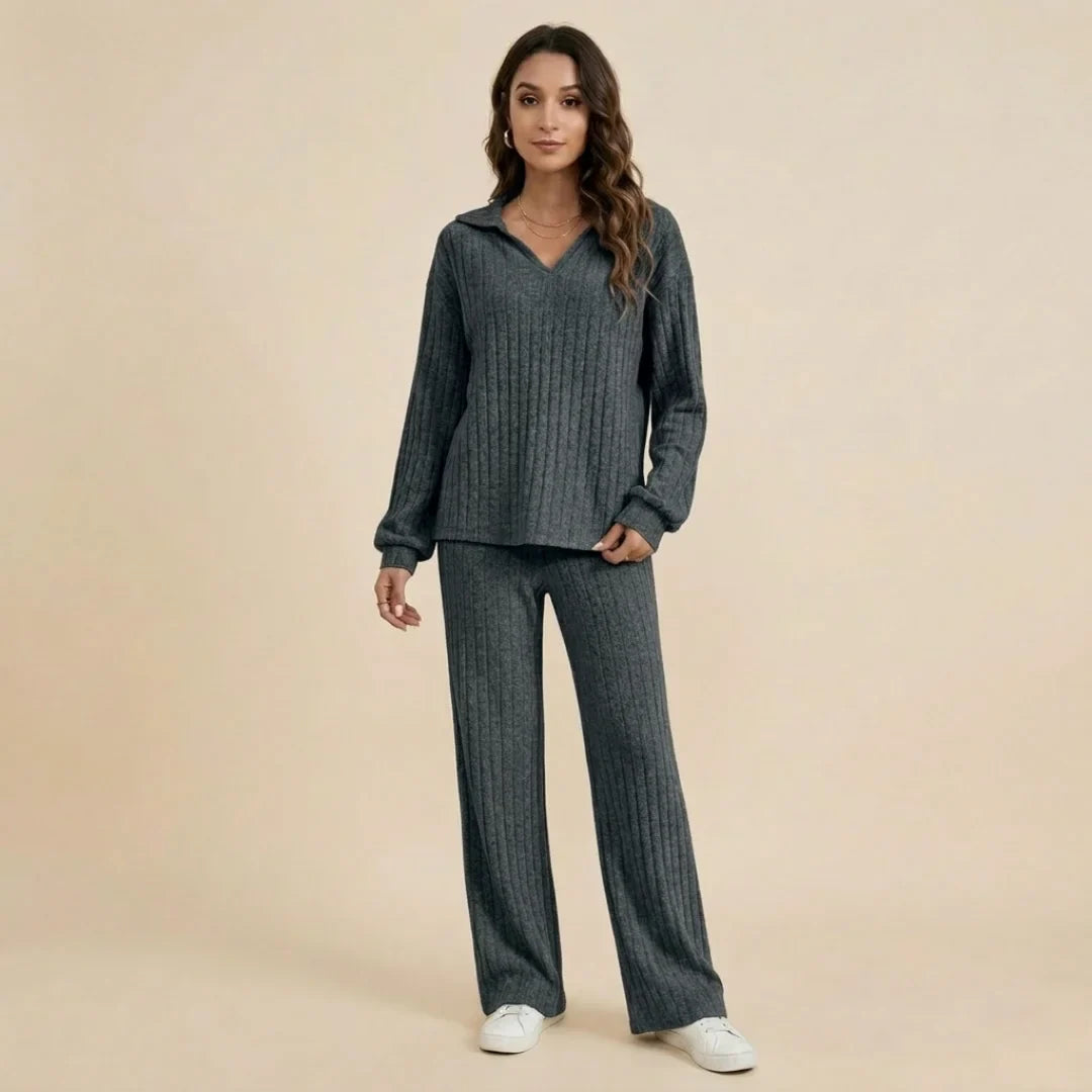 Soft Ribbed Polo Lounge Set