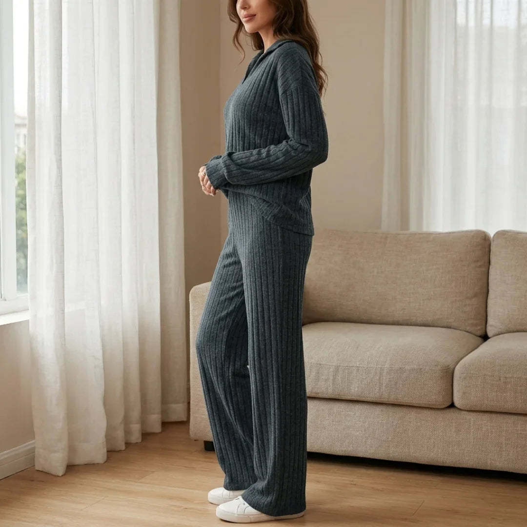 Soft Ribbed Polo Lounge Set