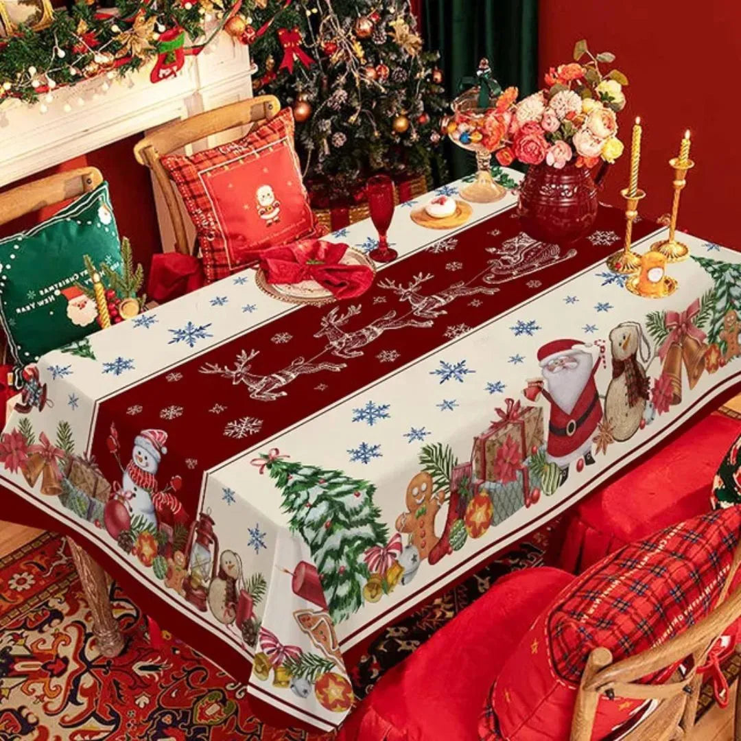 Waterproof Christmas Tablecloth Garland and Bauble Holiday Dining - Detail 2 - Envilune Luxury Christmas Decor