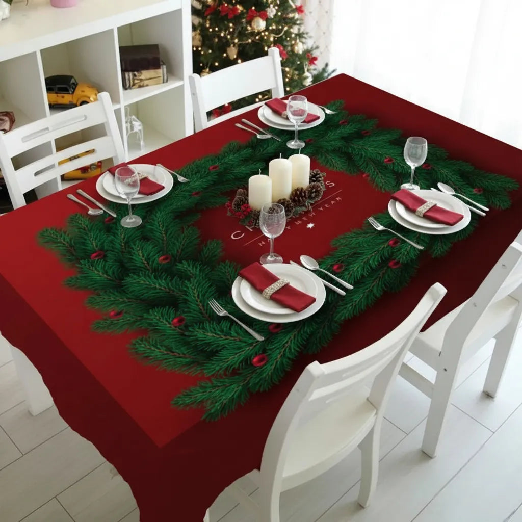 Waterproof Christmas Tablecloth with Merry Christmas Festive Script - Detail 1 - Envilune Luxury Christmas Decor