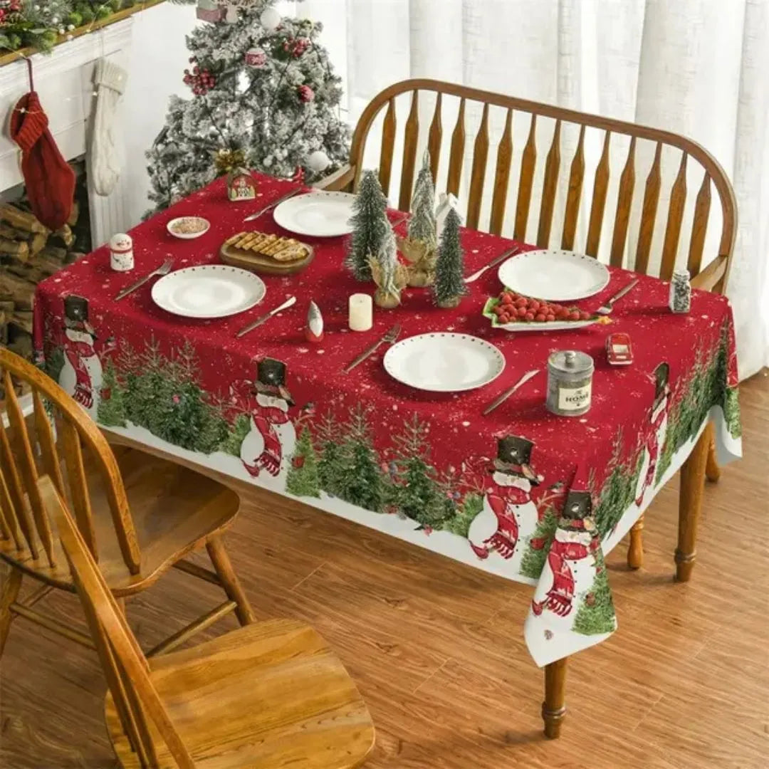 Winter Snowflake Waterproof Christmas Tablecloth Dining Decor - Detail 2 - Envilune Luxury Christmas Decor