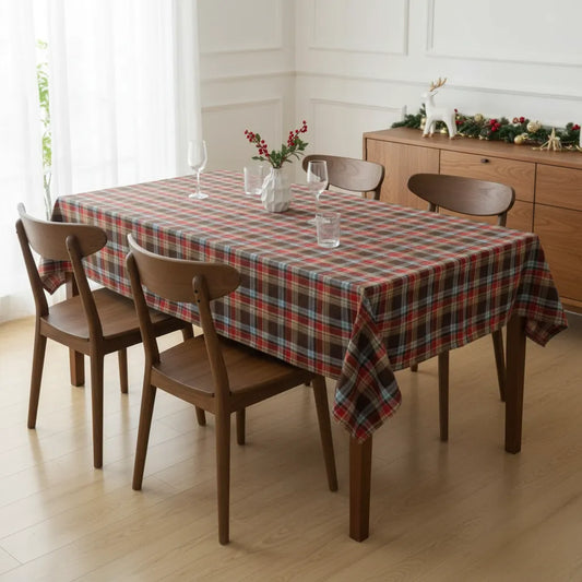 Nordic Tartan Check Waterproof Christmas Tablecloth Holiday Dining - Detail 1 - Envilune Luxury Christmas Decor