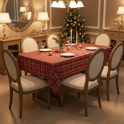 Classic Red Plaid Waterproof Christmas Tablecloth Holiday Dining - Detail 2 - Envilune Luxury Christmas Decor