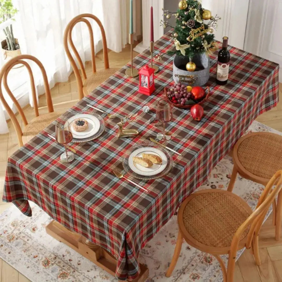 Nordic Tartan Check Waterproof Christmas Tablecloth Holiday Dining - Detail 2 - Envilune Luxury Christmas Decor