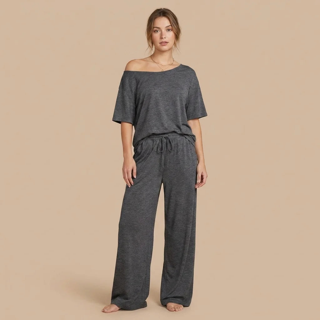 Valenne Off-Shoulder Lounge Set – wide-leg pants
