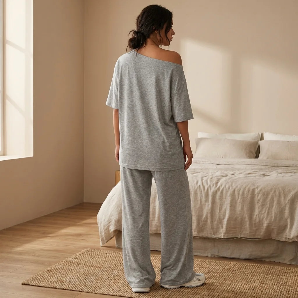 Valenne Off-Shoulder Lounge Set – wide-leg pants