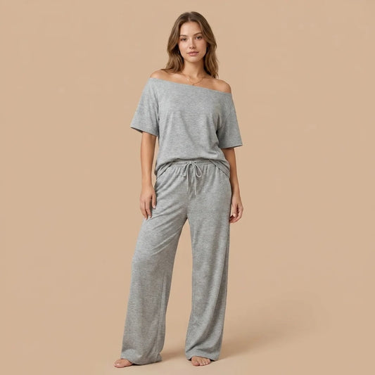 Valenne Off-Shoulder Lounge Set – wide-leg pants