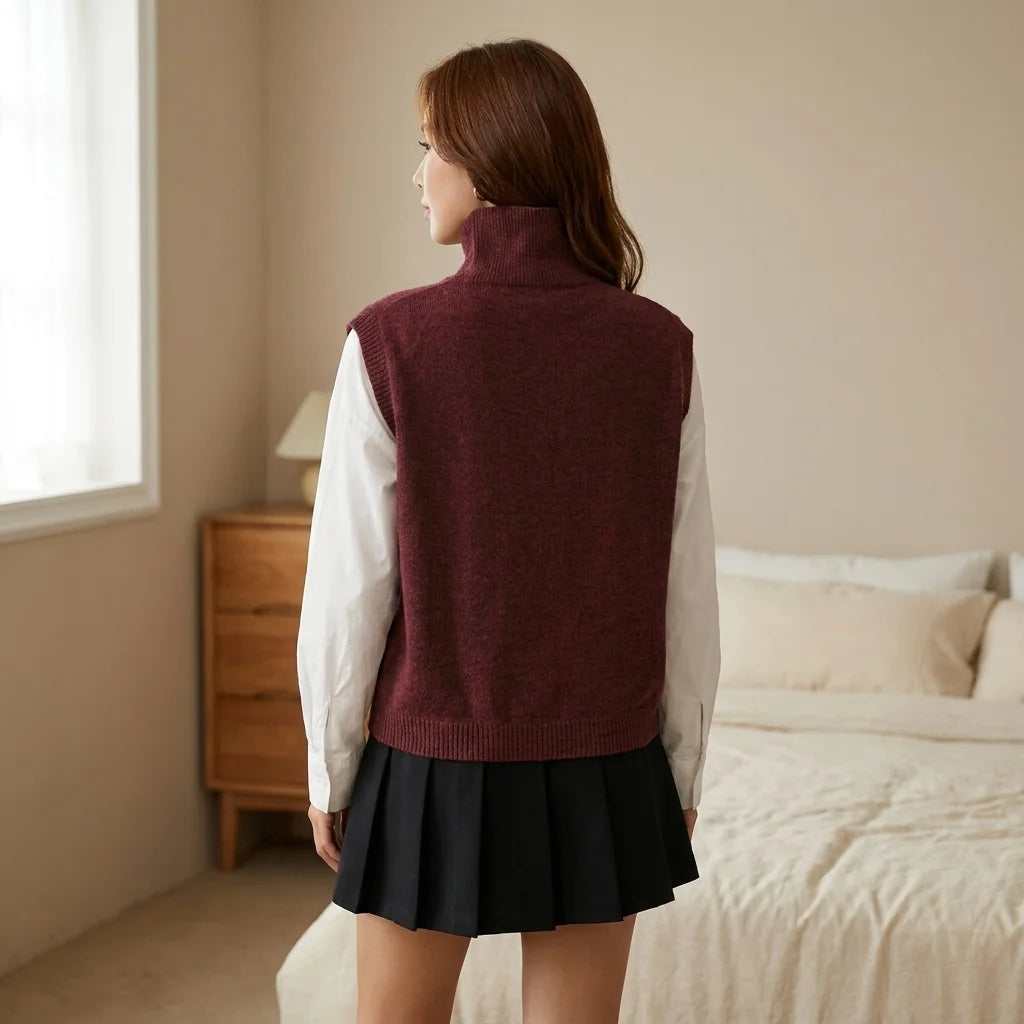 Veyra High-Neck Knit Vest – long sleeves