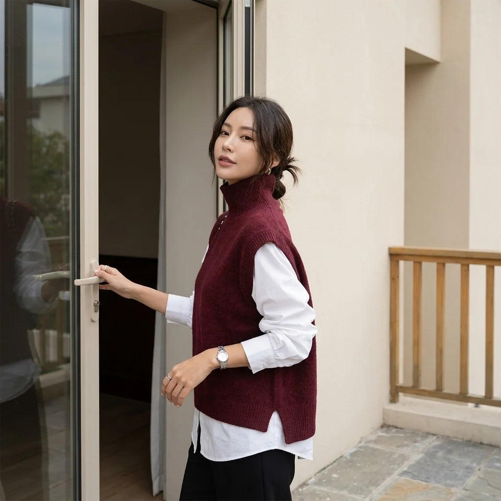 Veyra High-Neck Knit Vest – long sleeves