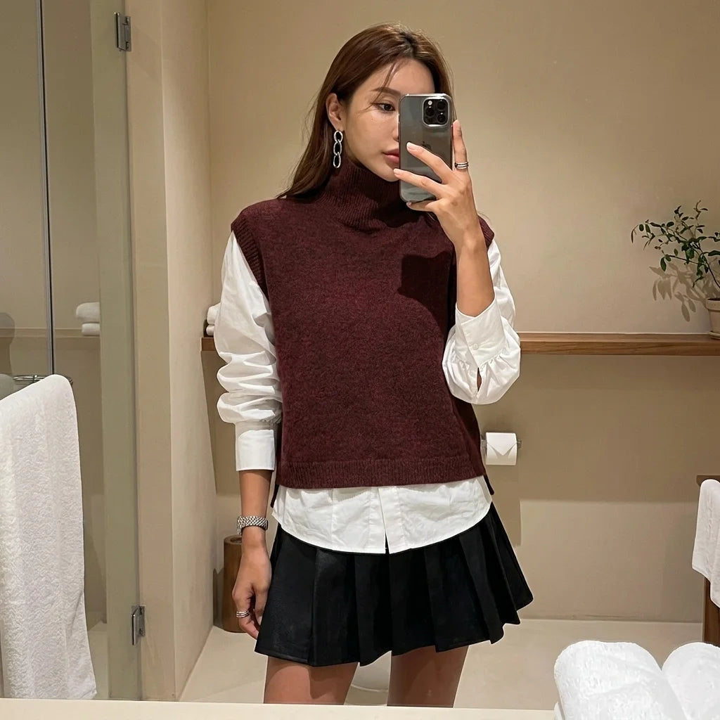 Veyra High-Neck Knit Vest – long sleeves