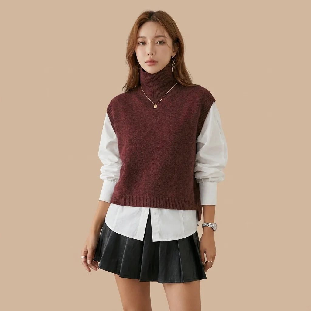 Veyra High-Neck Knit Vest – long sleeves