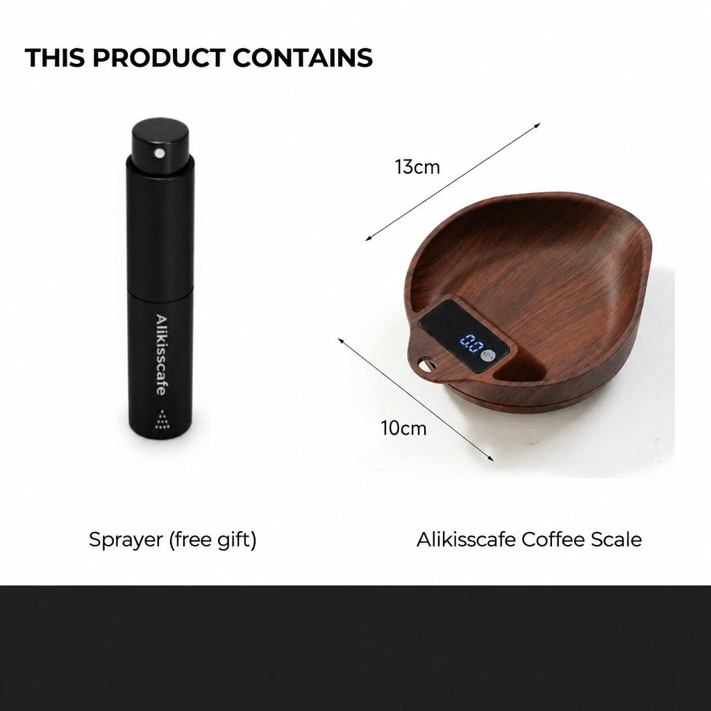 AliKisscafe Digital Coffee Scale – Wood Effect, 0.1 g – close-up detail