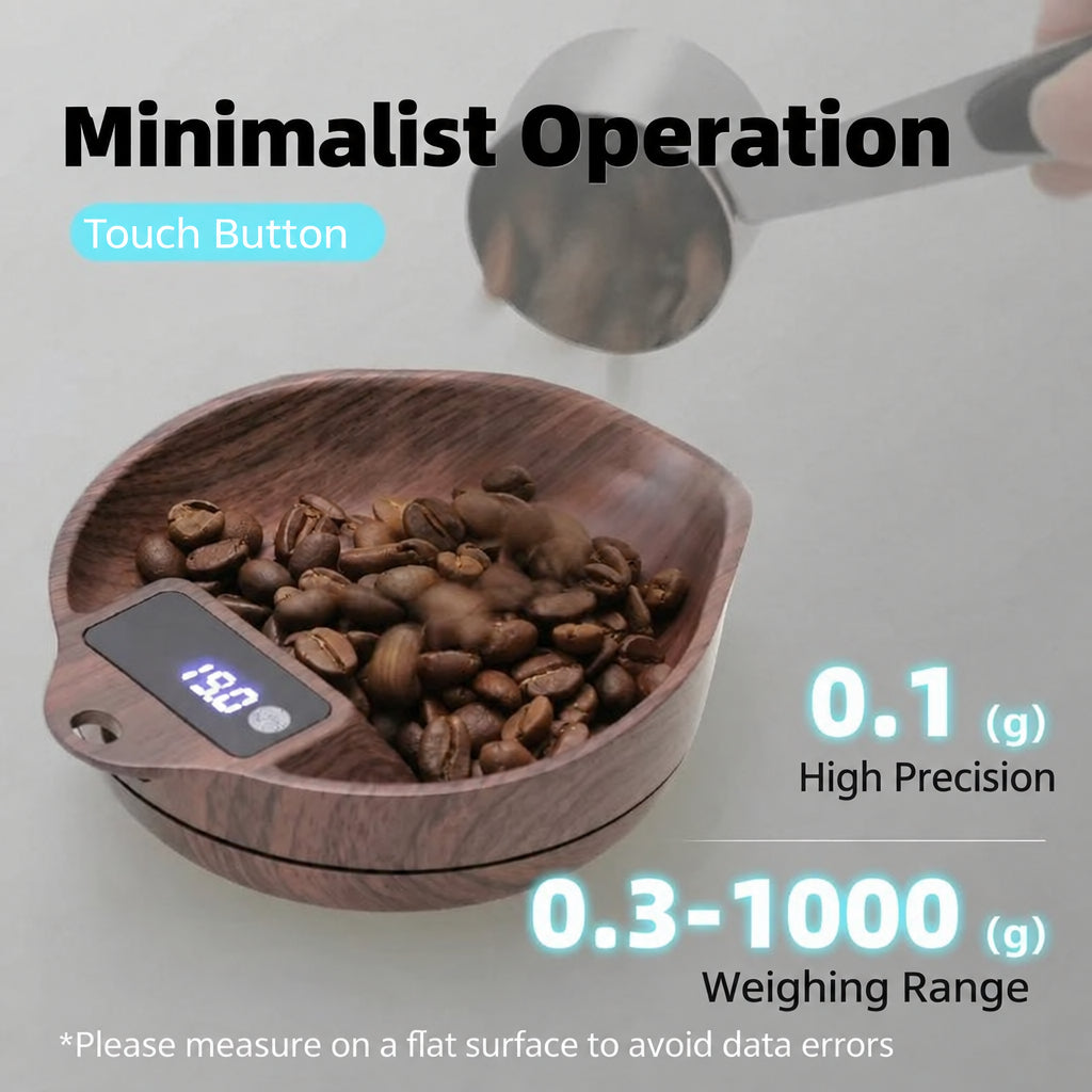 AliKisscafe Digital Coffee Scale – Wood Effect, 0.1 g – feature overview