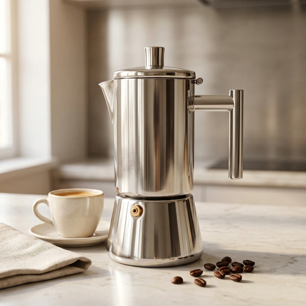 Amalfi Induction Moka Pot with Reducer – 300 ml – in a lifestyle setting