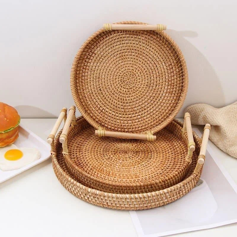 Rattan Tray – Handwoven, Round Decorative