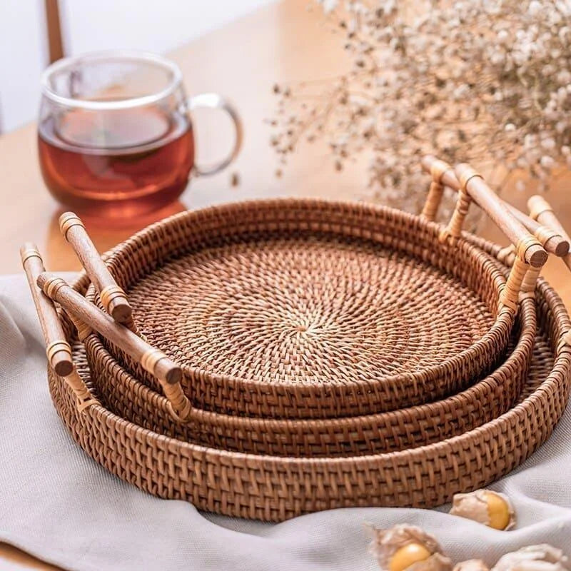 Rattan Tray – Handwoven, Round Decorative