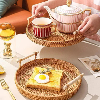 Rattan Tray – Handwoven, Round Decorative