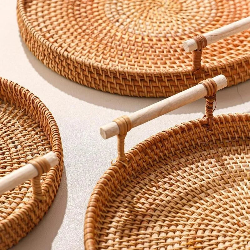 Rattan Tray – Handwoven, Round Decorative