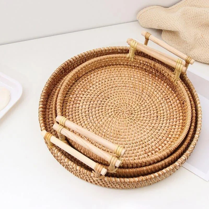 Rattan Tray – Handwoven, Round Decorative