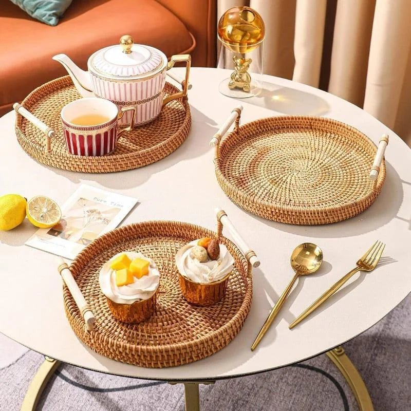Rattan Tray – Handwoven, Round Decorative