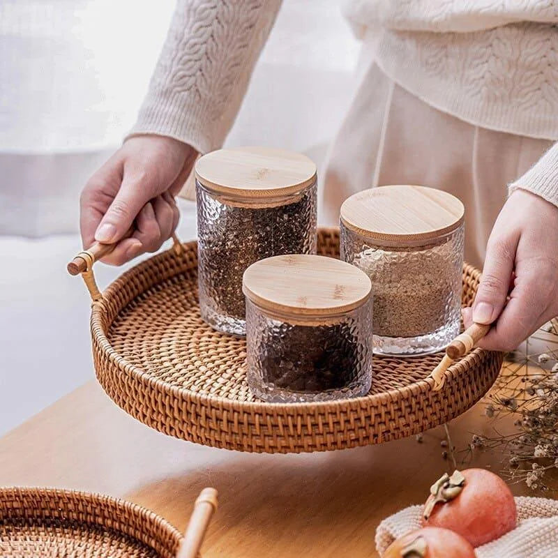 Rattan Tray – Handwoven, Round Decorative