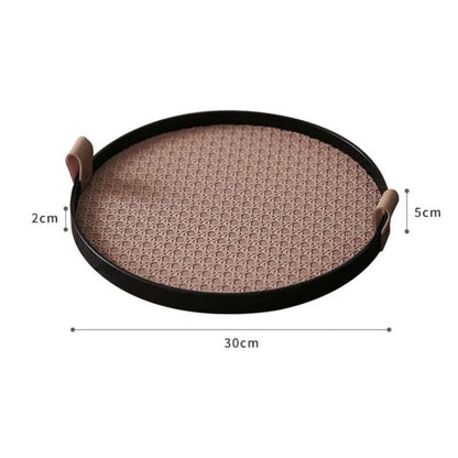 Round Decorative Tray – Faux Leather Handle
