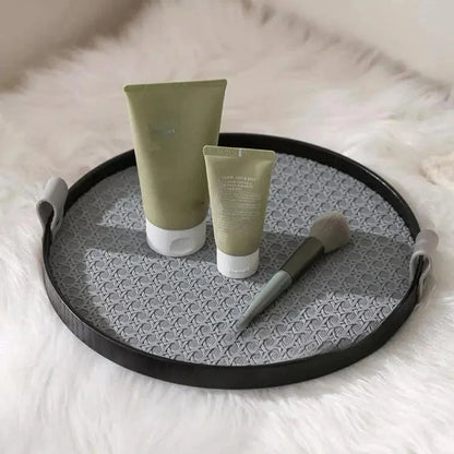 Round Decorative Tray – Faux Leather Handle