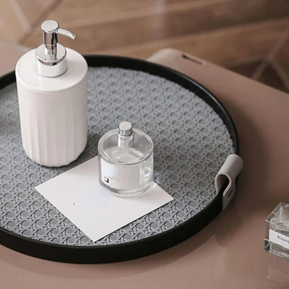 Round Decorative Tray – Faux Leather Handle