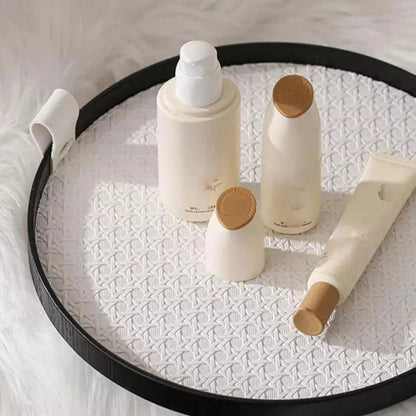 Round Decorative Tray – Faux Leather Handle