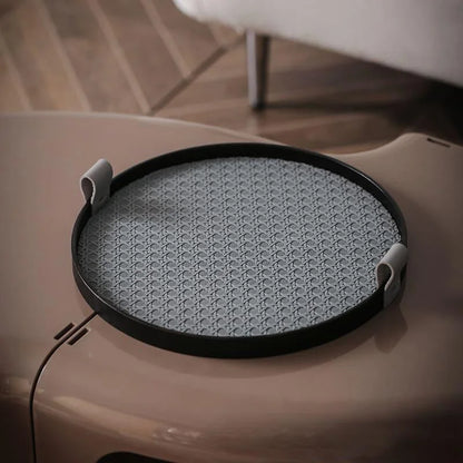 Round Decorative Tray – Faux Leather Handle