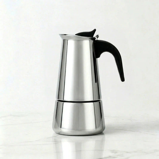 Bari Induction Moka Pot – 300 ml Polished Stainless Steel – product view