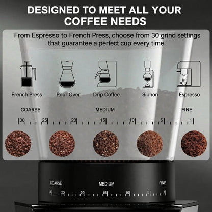 BioloMix BG706 Electric Burr Coffee Grinder – 30 Settings – feature detail