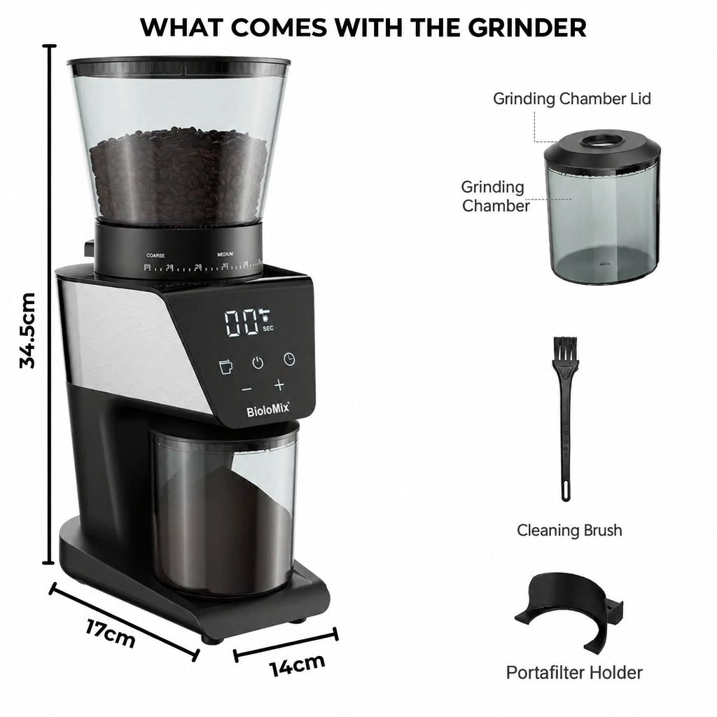 BioloMix BG706 Electric Burr Coffee Grinder – 30 Settings – feature detail