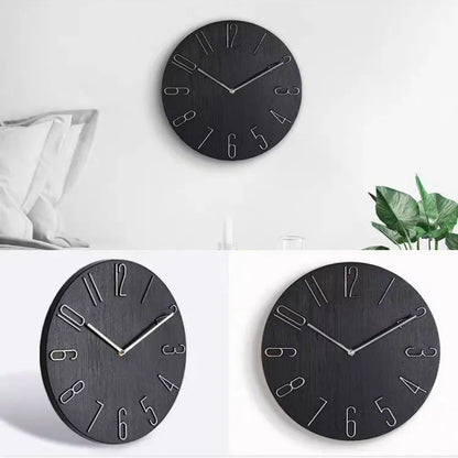 Bellagio Black 30cm black wall clock, detail views of the numerals, frame and back