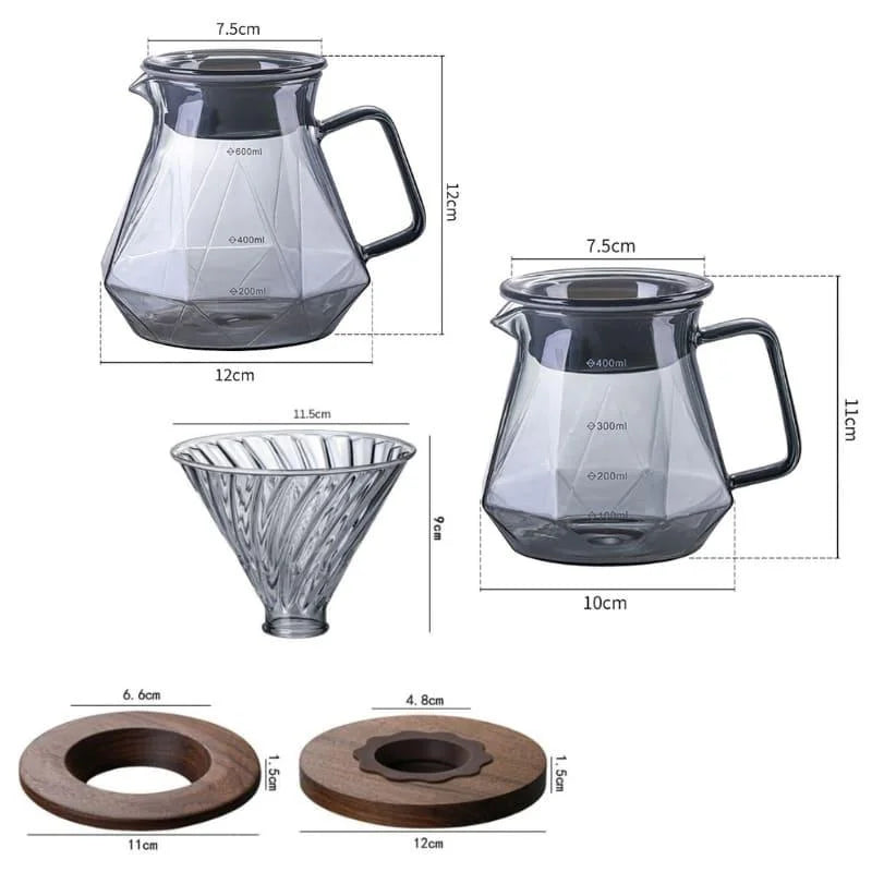 Pour-Over Coffee Server – Borosilicate Glass, with Dripper