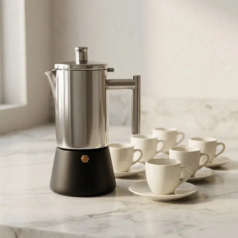 Capri Induction Moka Pot – 300 ml, Steel with Black Base – brewed coffee result