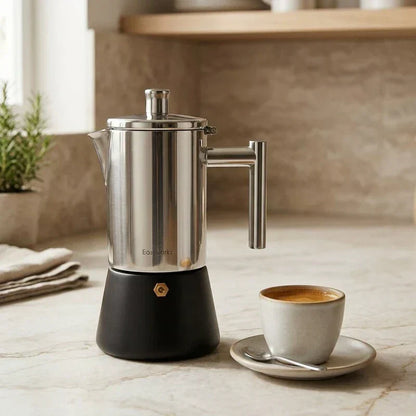 Capri Induction Moka Pot – 300 ml, Steel with Black Base – feature overview