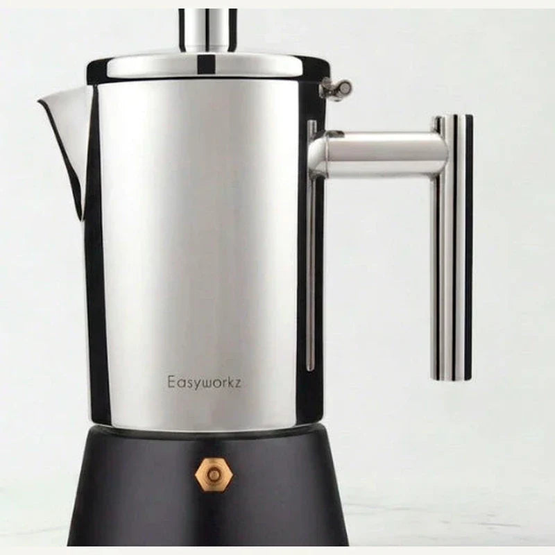 Capri Induction Moka Pot – 300 ml, Steel with Black Base – feature detail