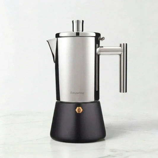 Capri Induction Moka Pot – 300 ml, Steel with Black Base – product view