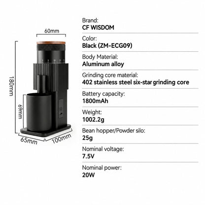 CF Wisdom Portable Electric Coffee Grinder – 80 Settings – close-up detail