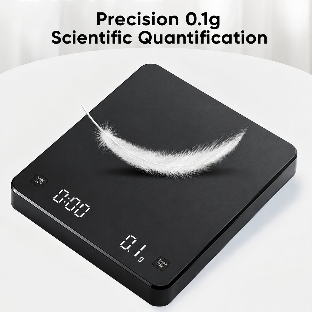 Digital Coffee Scale with Timer – Black, 0.1 g, 3 kg – in use